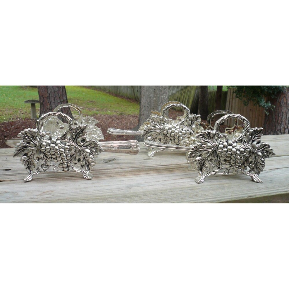 Vintage Godinger Silverplate Grape 3 pc Buffet Fork Spoon Knife Caddy